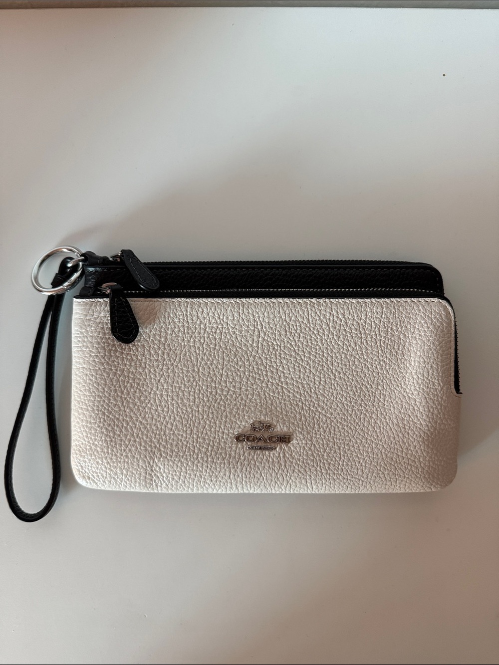 Coach Pebbled Leather Wristlet in White and Black